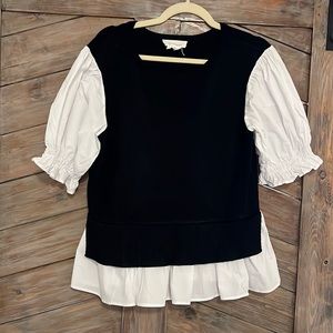 Anthropologie layered poplin sleeve sweater.